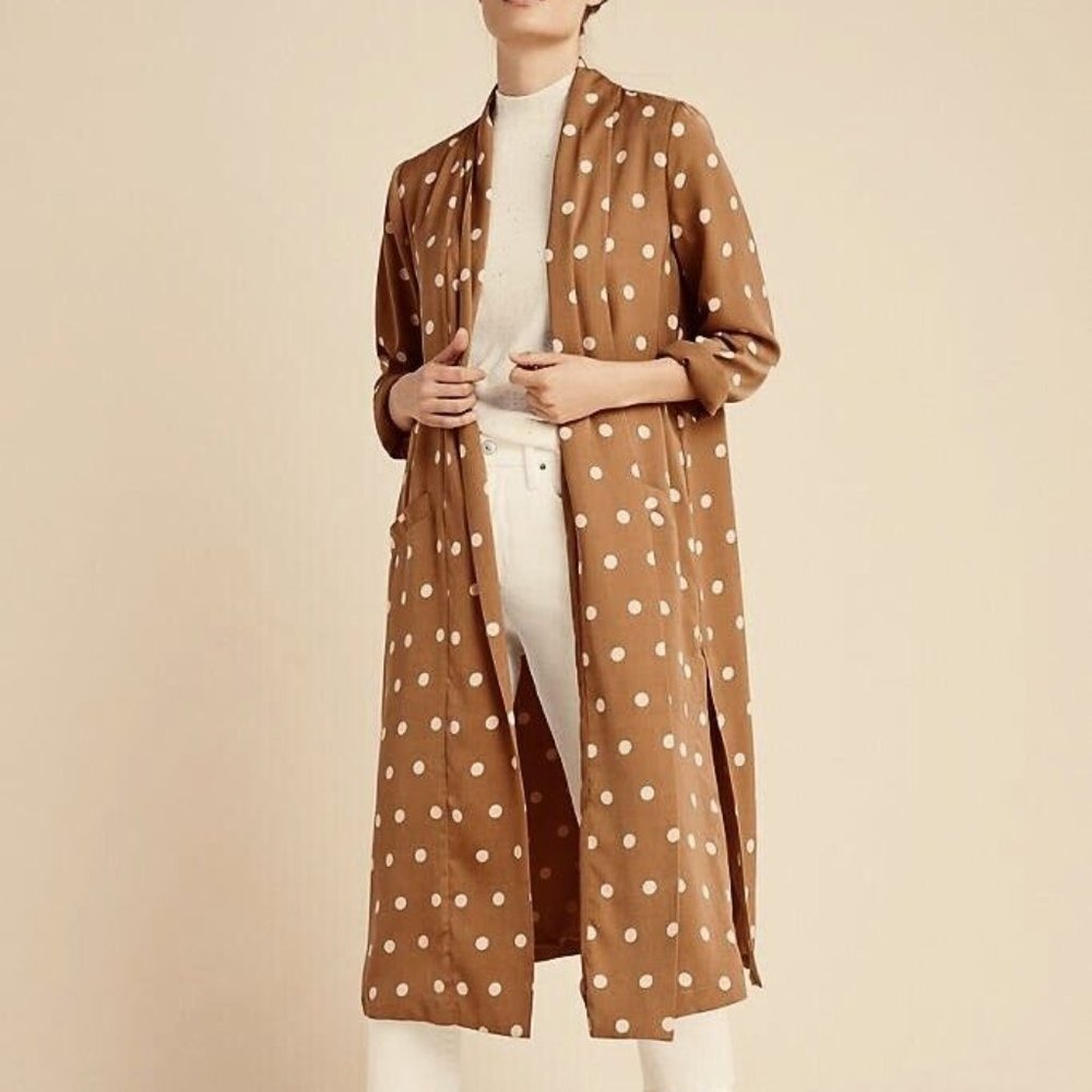 NWT Anthropologie BB Dakota Brown & White Polka Dot Duster S - Picture 1 of 9